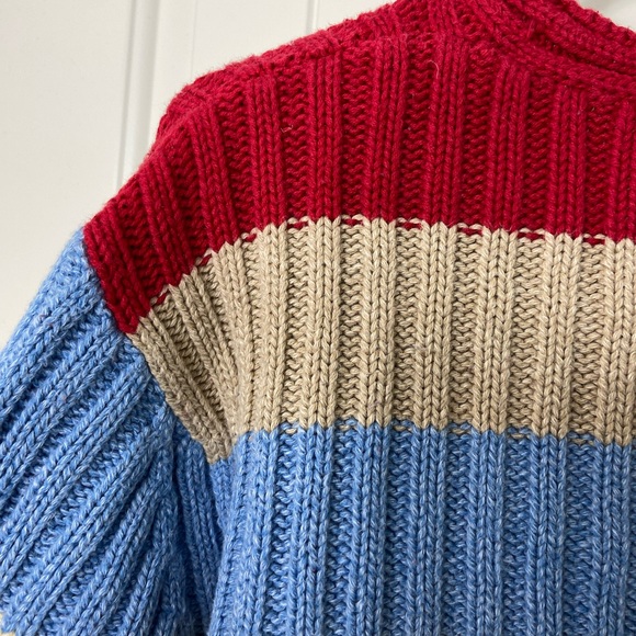 EUC Liz Claiborne women’s red blue cream striped thick knit cotton sweater large - Picture 5 of 6